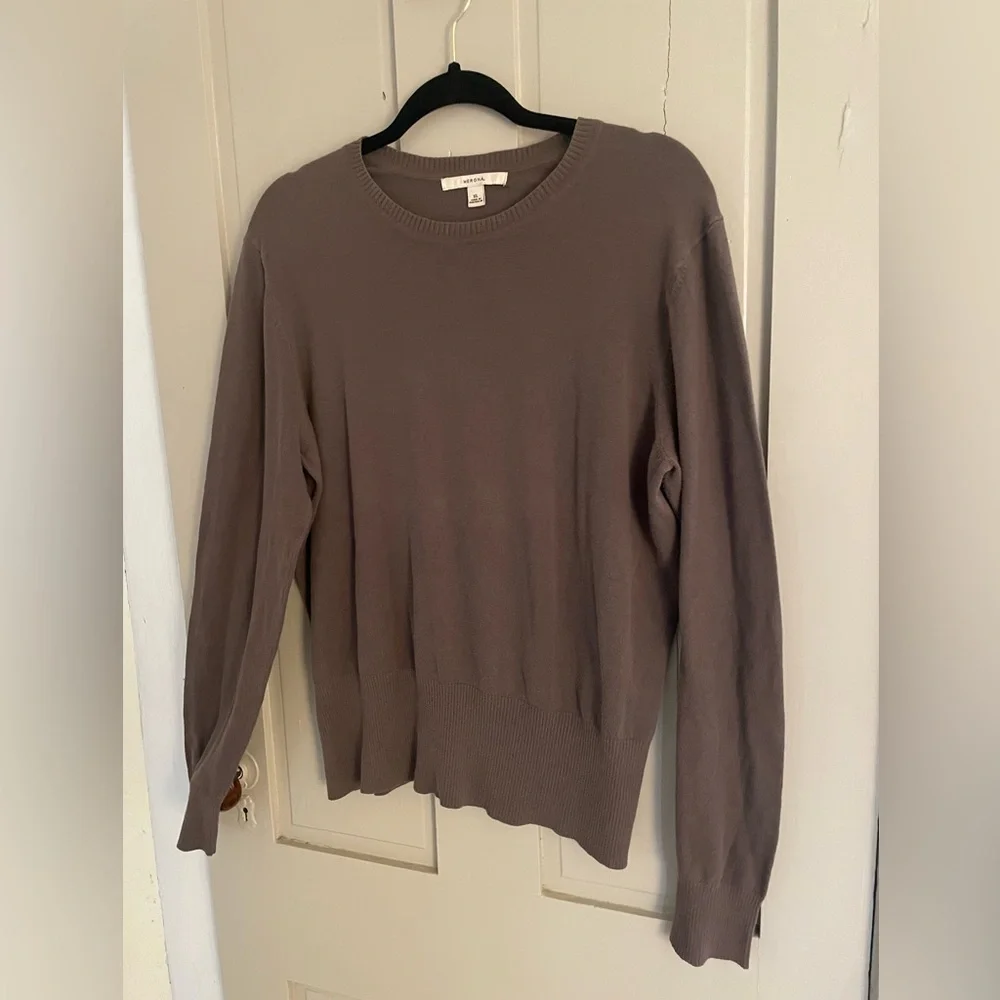 Merona Brown Crew Neck Sweater Fine-Gauge Cotton Sweater Comfy Stretchy Light - Picture 3 of 9
